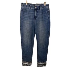 Women's‎ Soft Surroundings Pull-On Straight Leg Rhinestone/Beaded Jeans -M 6